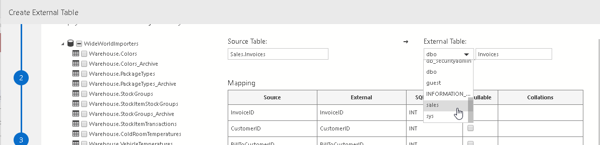 PolyBase Select the schema in drop down  SQL 2019