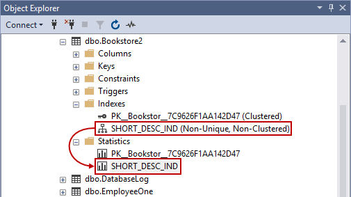 Statistics folder of a column in Object Explorer