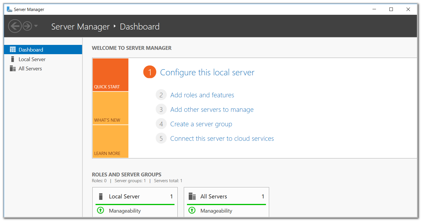 Server Manager - Dashboard