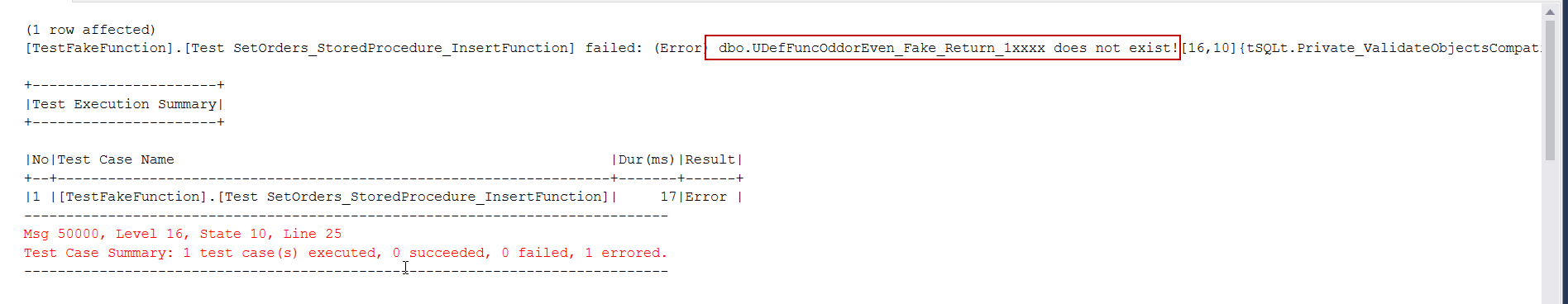 SQL Unit testing FakeFunction does not exists error image