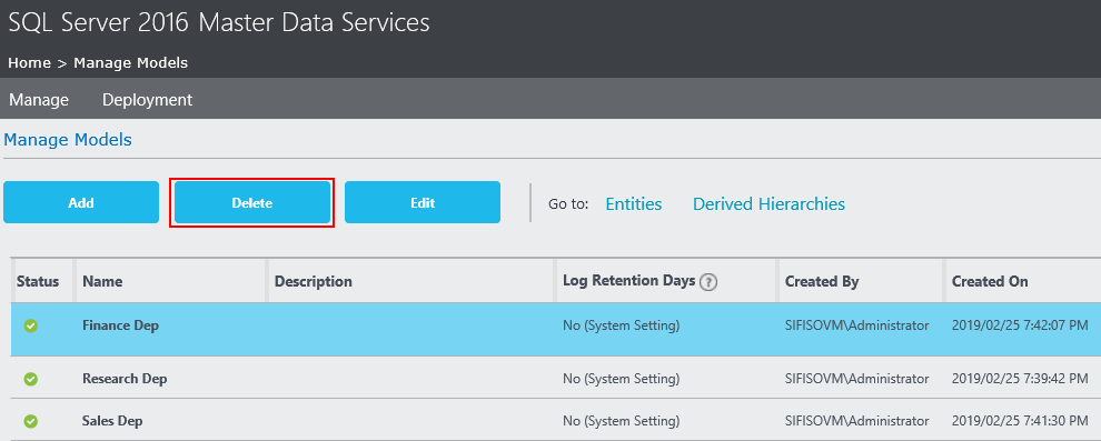 Deleting models in SQL Server MDS