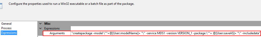 Execute Process Task arguments in SSIS