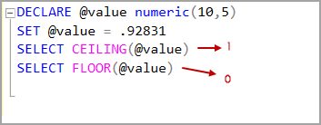 Numeric data type value with CEILING and Floor rounding functions