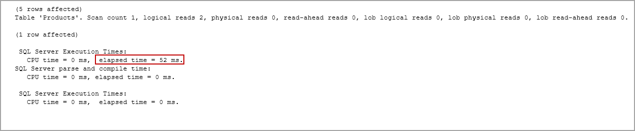 Output of SET STATISTICS TIME 