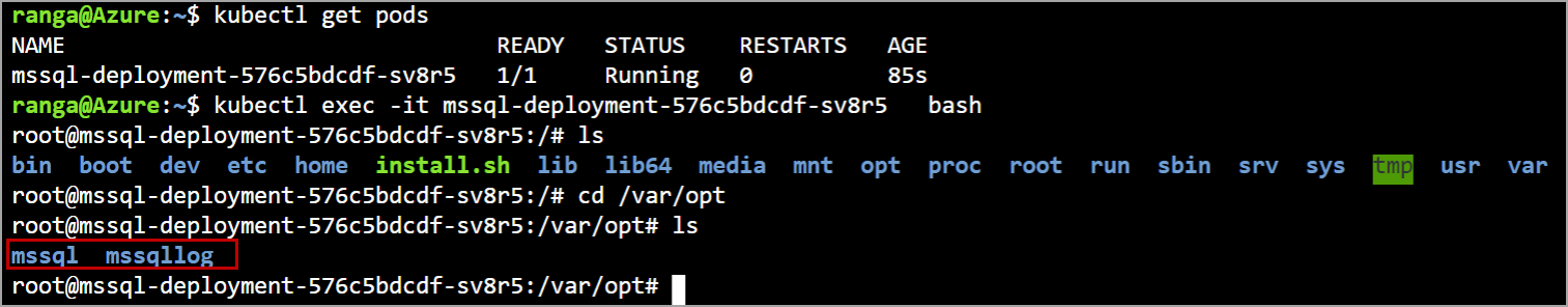 commands against pods in AKS