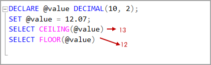 Decimal data type value with SQL CEILING and SQL Floor rounding functions