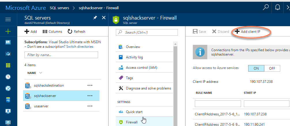 Firewall control in Azure Portal 