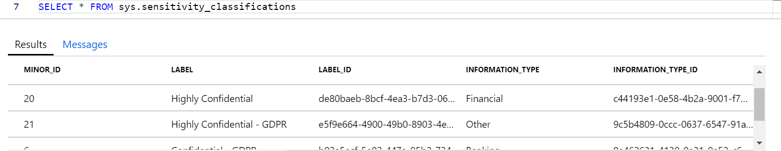 Retrieve classified columns using T-SQL.