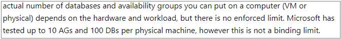 Microsoft Documentation regarding Number of availability group databases