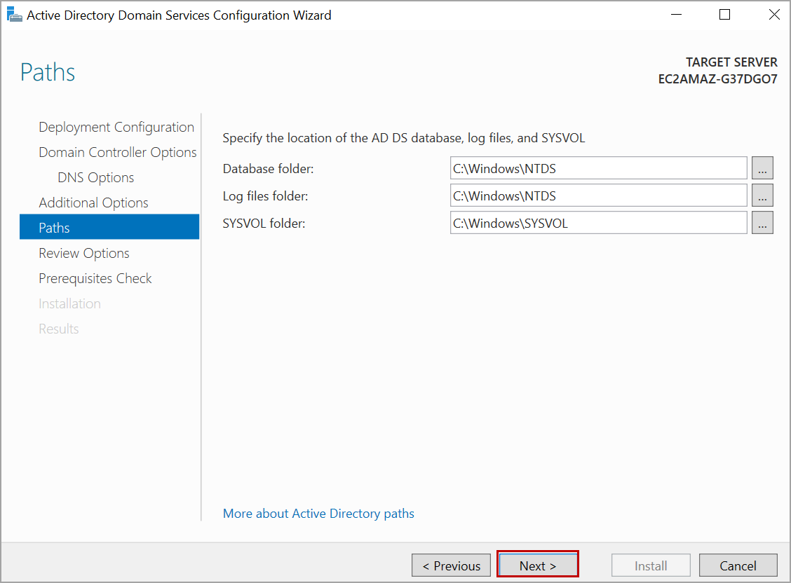 AD DS database and log files