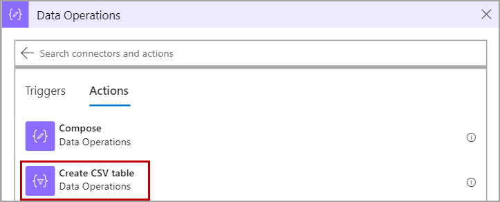 Create CSV table step in Logic App