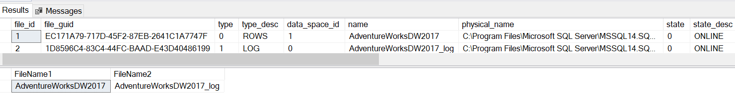 Example of metadata function FILE_NAME() in SQL Server.