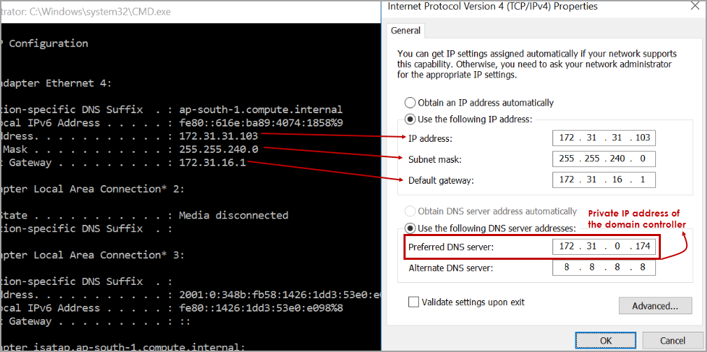 IPV4 properties to join node to domain