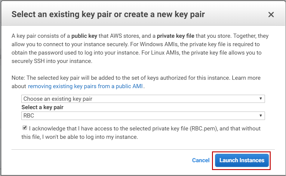 key pair to launch domain controller