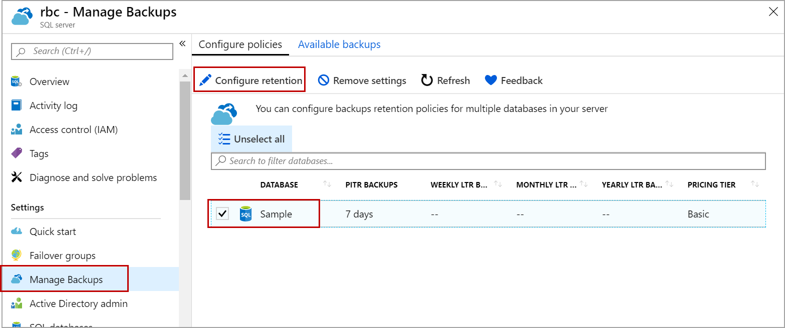 long-term retention backups in Azure SQL Server