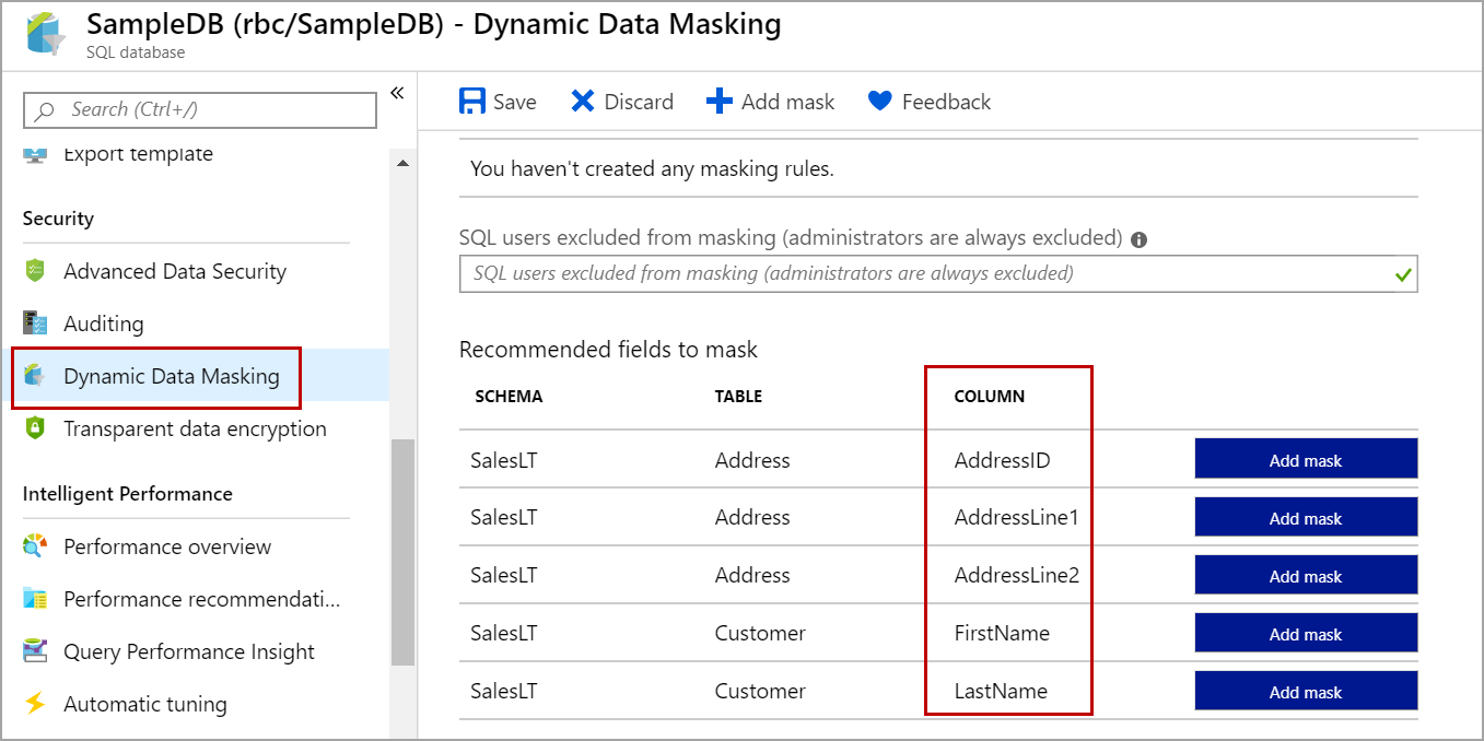 recommended columns for dynamic data masking