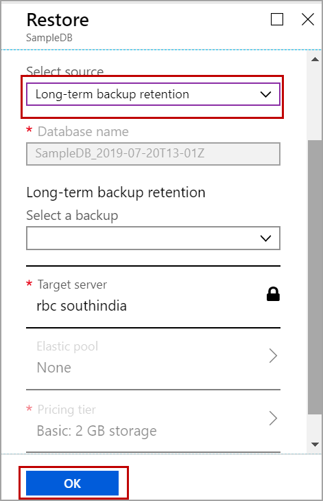 restore long-term retention backup