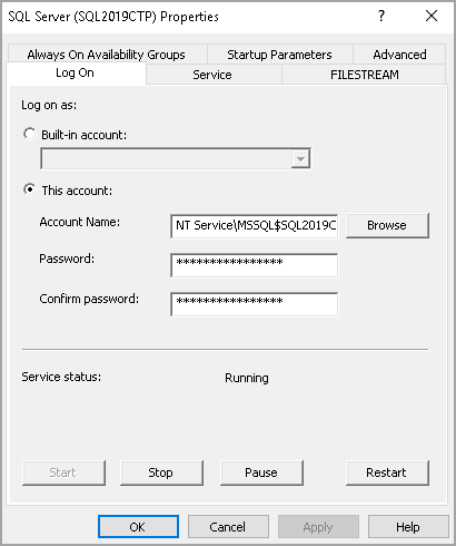 SQL Server services status