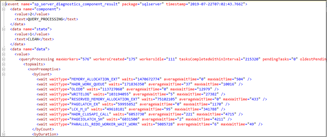 XML view of extended event