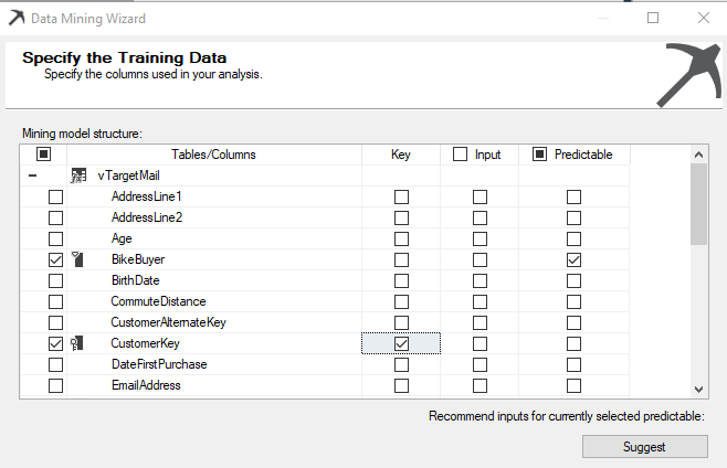After choosing the Key and Predictable attributes and before the selection of input ttributes. 
