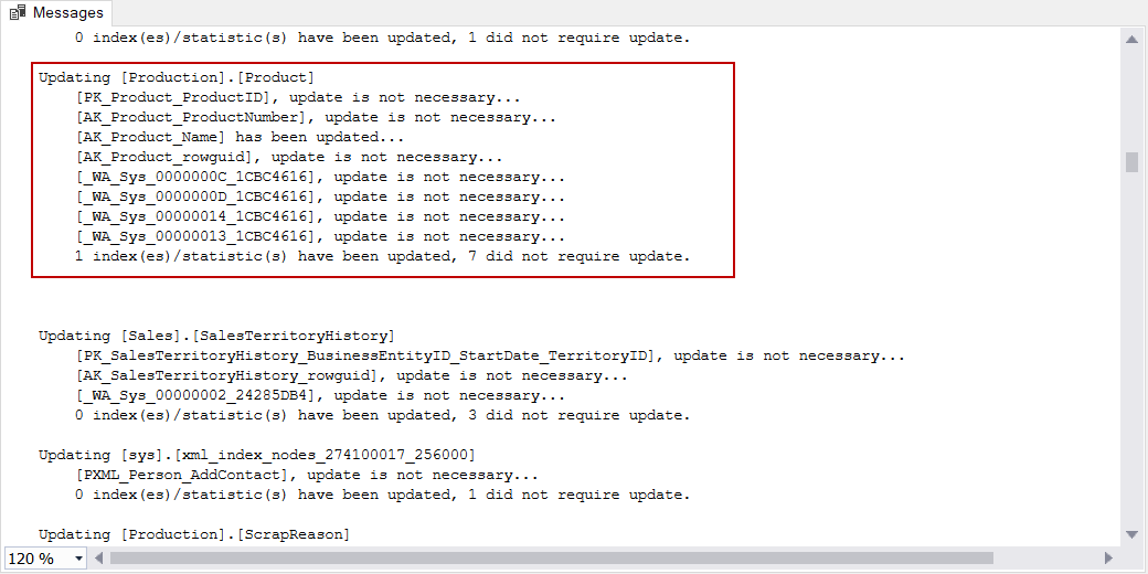 sp_updatestats output message and details
