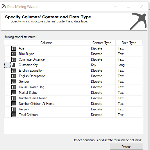 Specify Column Content and Data Type