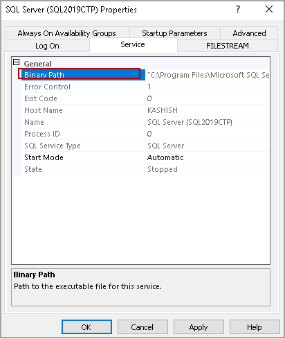SQL Service Properties
