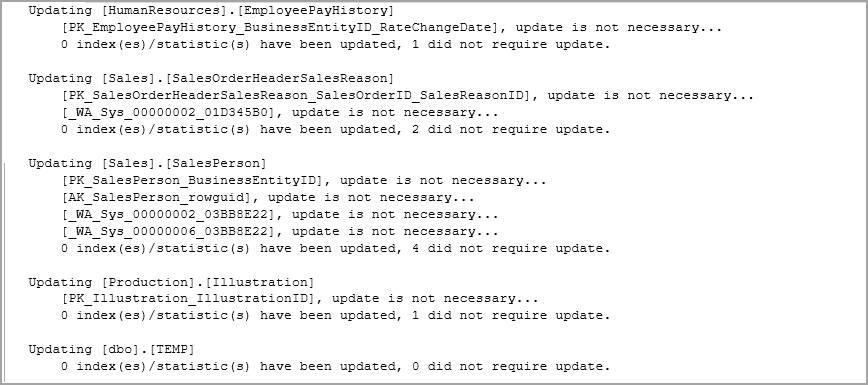 The output of sp_updatestats command