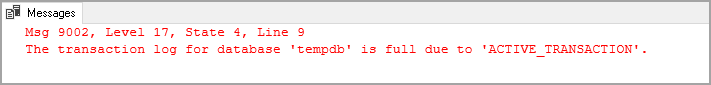 Transaction log full message for the TempDB due to active transactions