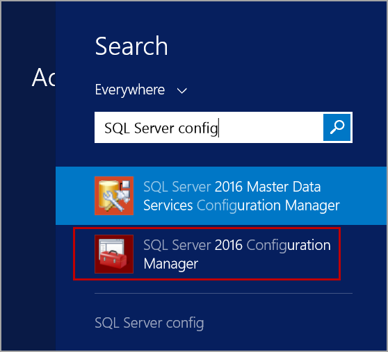 open SQL Server configuration manager from Start