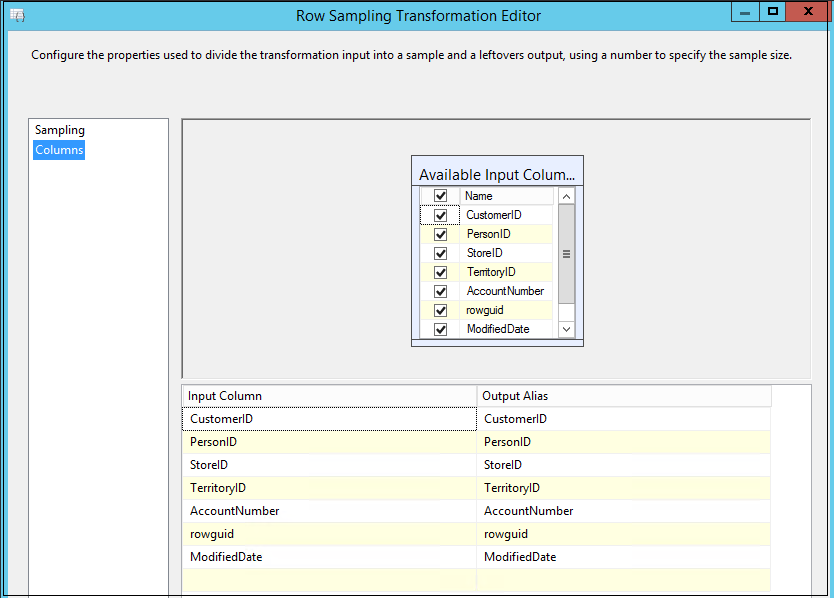 Available input columns