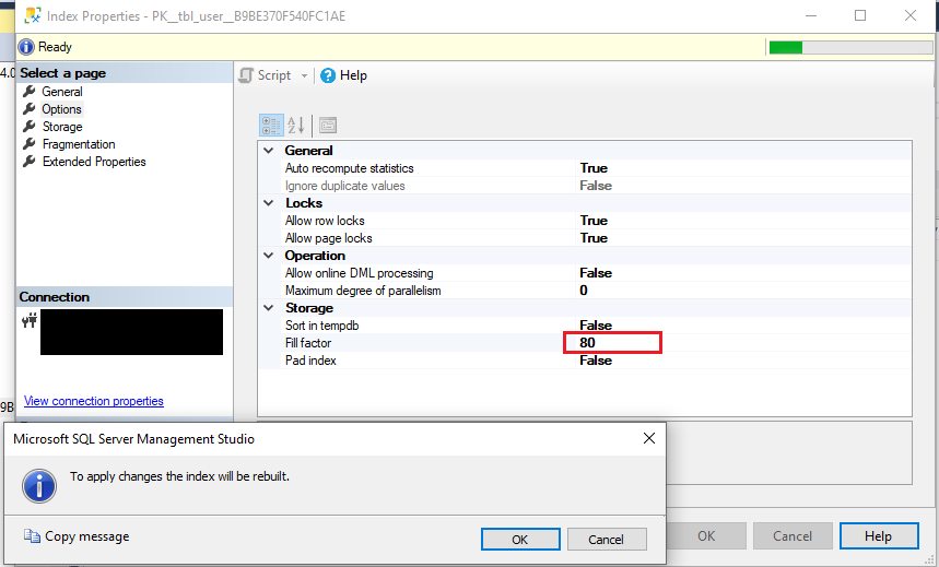 Assign new SQL Server Index Fill factor value to the index.