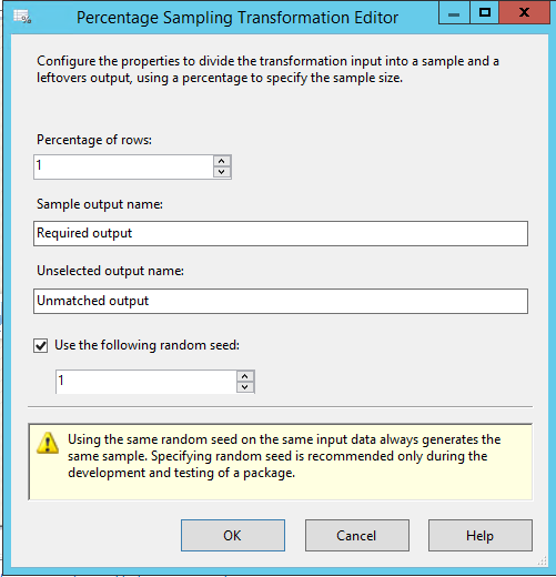 Percentage sampling transformation editor