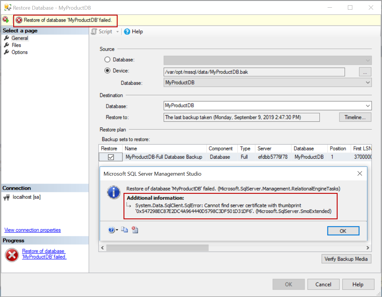 Restoring Transparent Data Encryption (TDE) enabled database