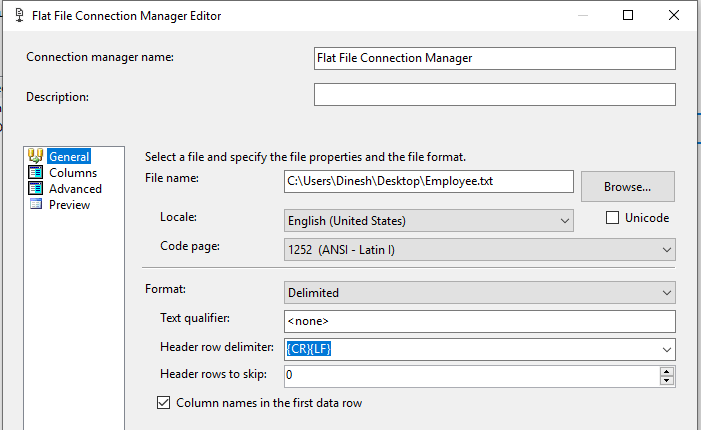 Setting up flat file connection