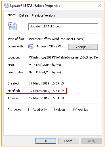 Modified file properties in OS level