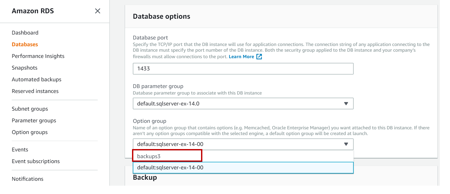 Modify instance to use new option group