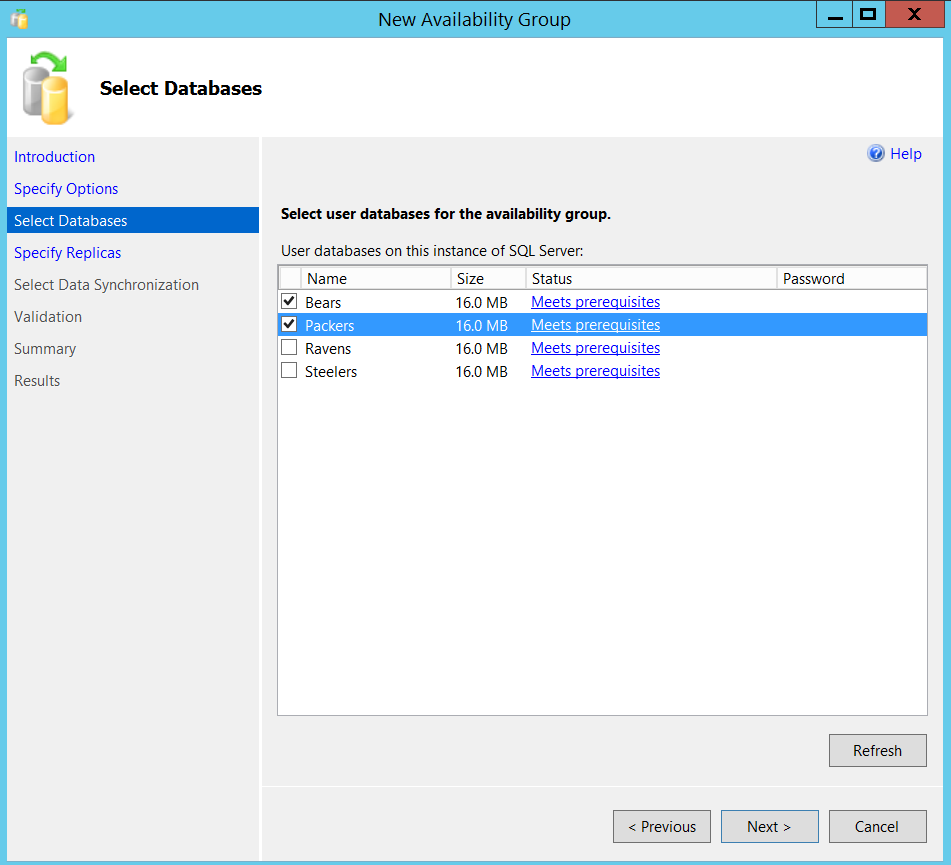 New SQL Server Always On availability group - select databases