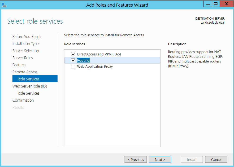 Add Roles and Features Wizard - Routing