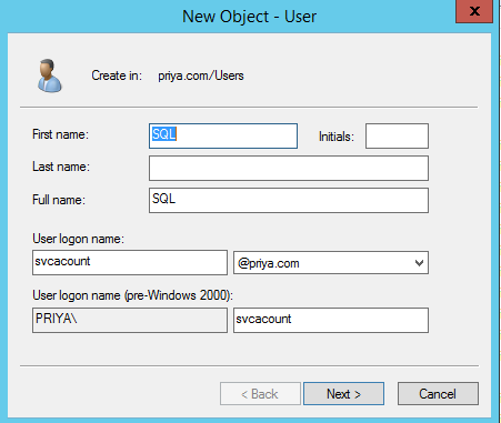 create a Service account username