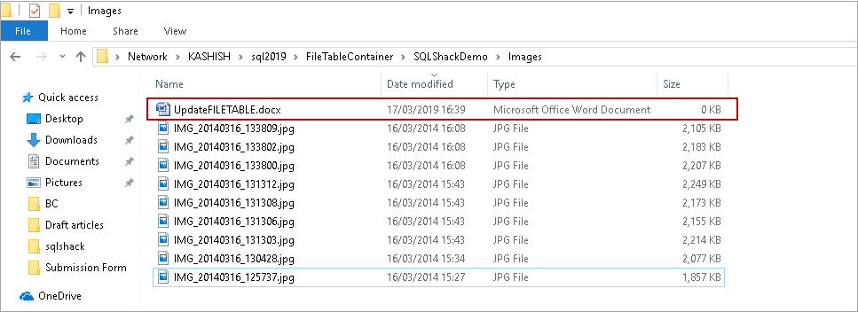 Create new file in FILETABLE directory