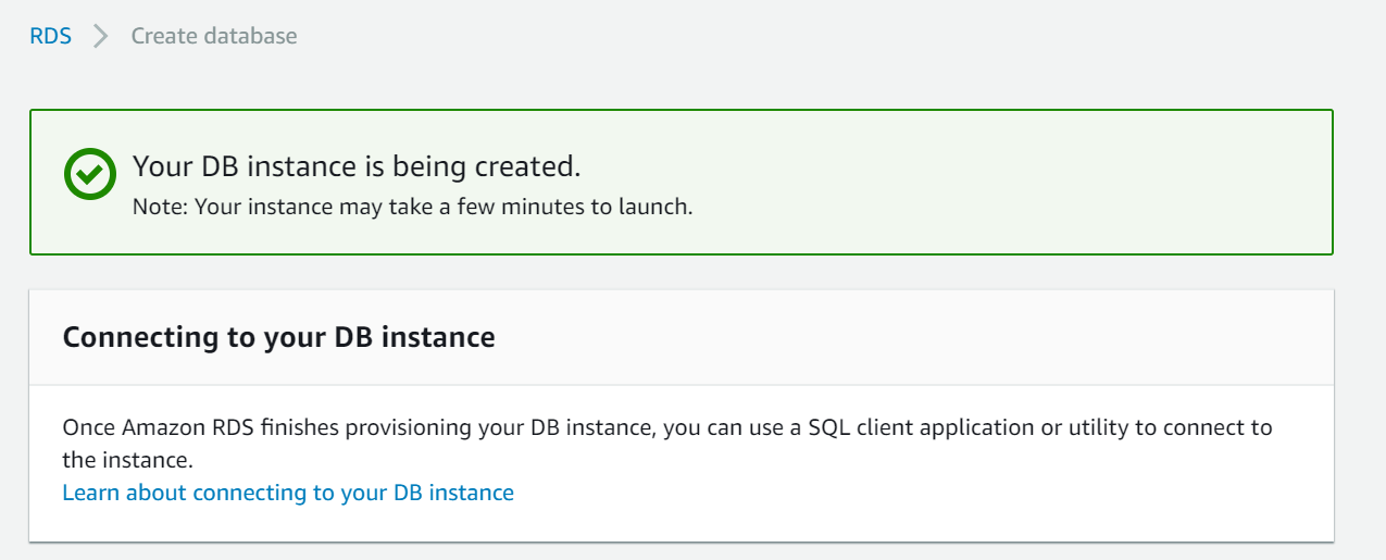 Creation of DB Instance.