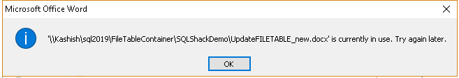 Error in accessing SQL Server FILETABLE from OS