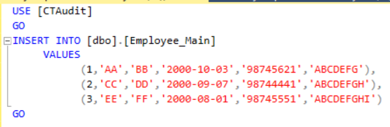 INSERT data into the CT enabled table