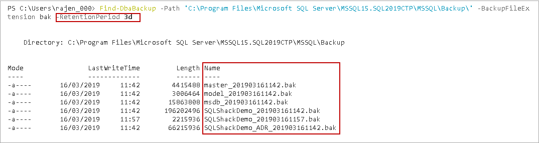 PowerShell SQL Server - Find-DbaBackup PowerShell Command configurations