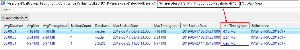 PowerShell SQL Server - Measure-DbaBackupThroughput command examples  in PowerShell