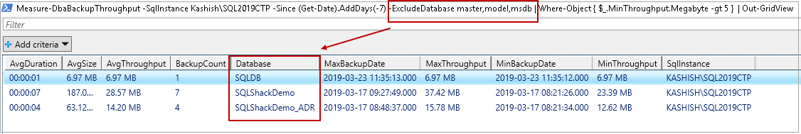 PowerShell SQL Server - Measure-DbaBackupThroughput command examples  in PowerShell
