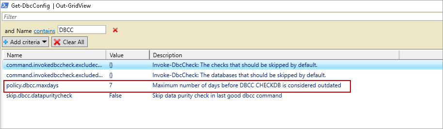 powershell sql server module DBAChecks: Modifying consistency check policy for DBAChecks