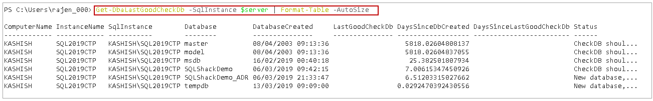 powershell sql server module DBAChecks: Output in a tabular format 