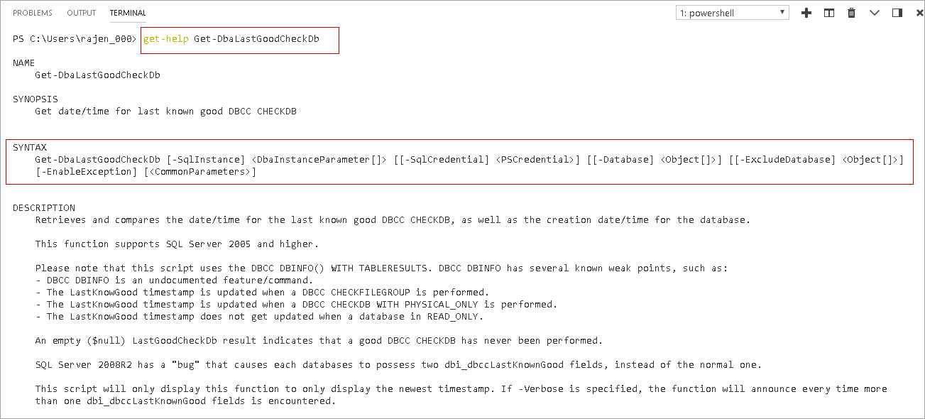 powershell sql server module DBAChecks: Get information about a particular command DBAChecks.